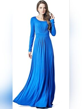 Koh Koh Elegant Long-Sleeve Maxi Dress in Deep Blue